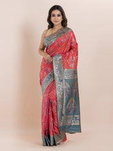KAVVYA  TWO TONE ORANGE IKAT SILK SAREE